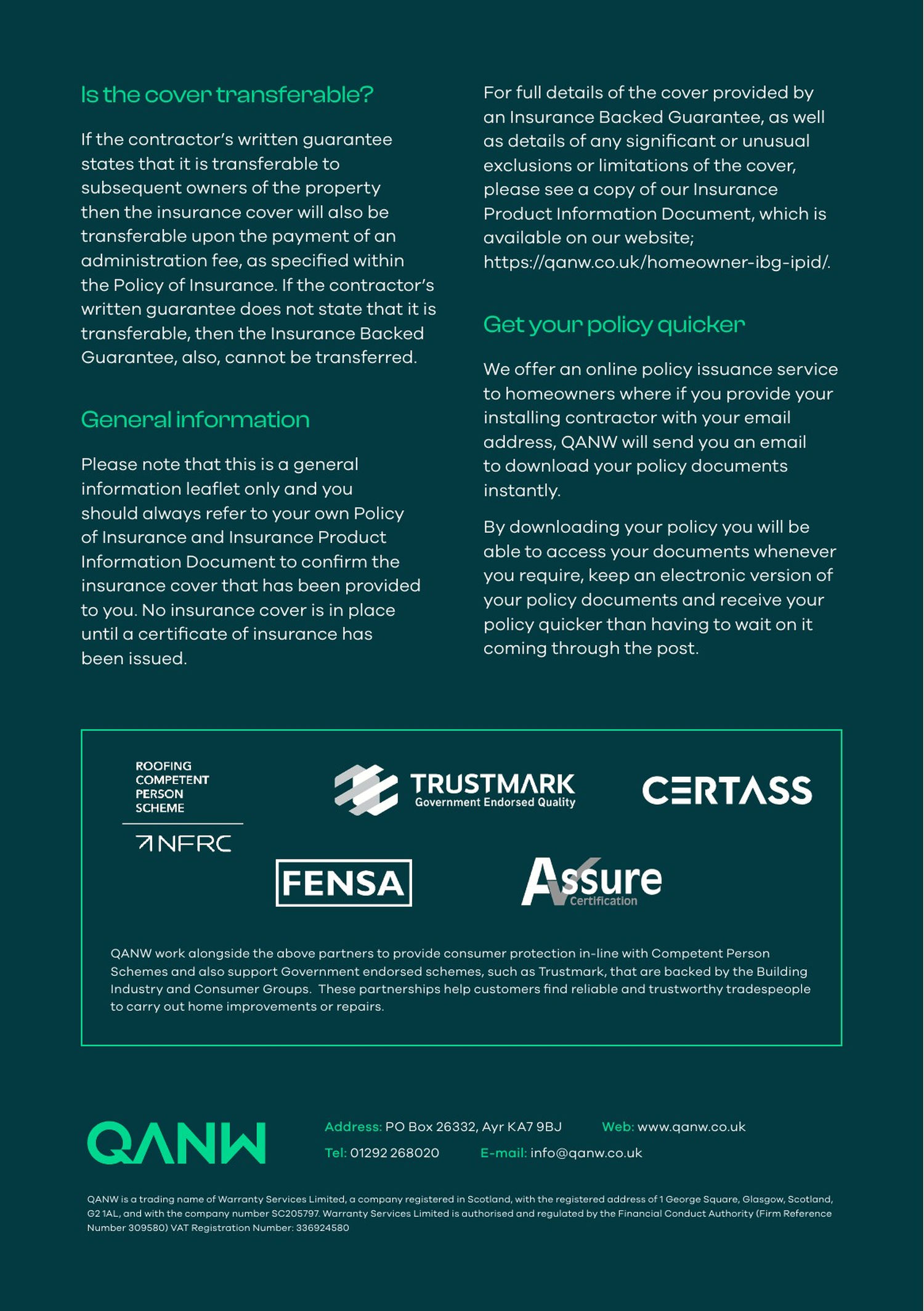 QANW homeowner guide to Insurance Backed Guarantees, page 4